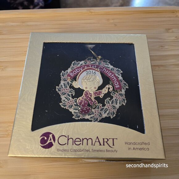 Christmas 2016 Baby's First Christmas Brass Ornament By ChemArt - Picture 4 of 8